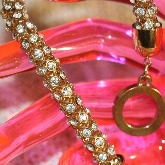 Signed Anne Klein Crystal Glass Tubular Goldtone 8" Bracelet - Picture 2 of 4